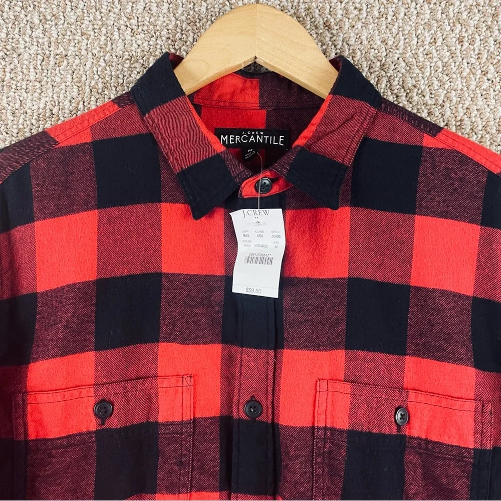 J.Crew Shirt Men's Medium Buffalo Plaid Flannel Button-Up Red Black NWT T723